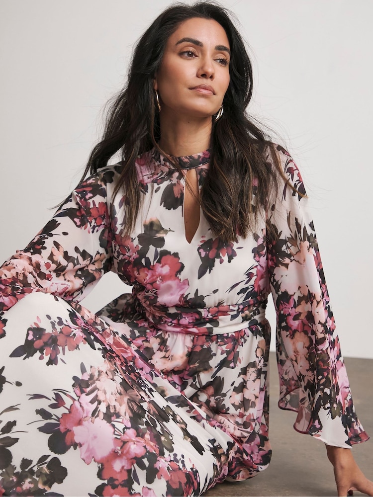 Joanna Hope Pink Floral Print Key Hole Maxi Dress - Image 4 of 4 Joanna Hope Pink Floral Print Key Hole Maxi Dress - Image 4 of 4