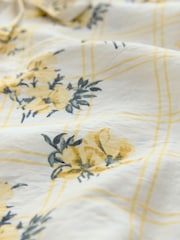 Yellow/White Check Floral Print - Tie Front 3/4 Sleeve Blouse - Imagen 6 de 7