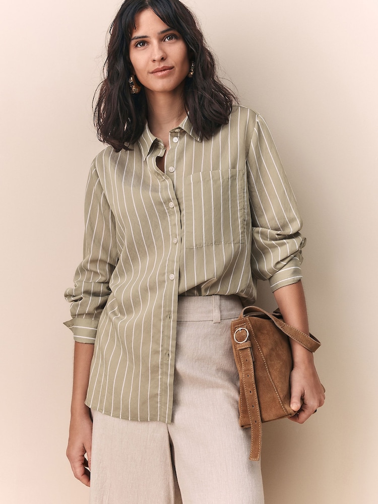 Green/White Stripe Lightweight Button Down Long Sleeve Shirt - Image 1 of 4