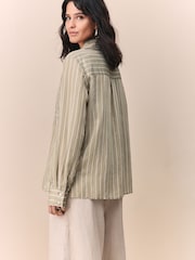 Green/White Stripe Lightweight Button Down Long Sleeve Shirt - Image 2 of 4