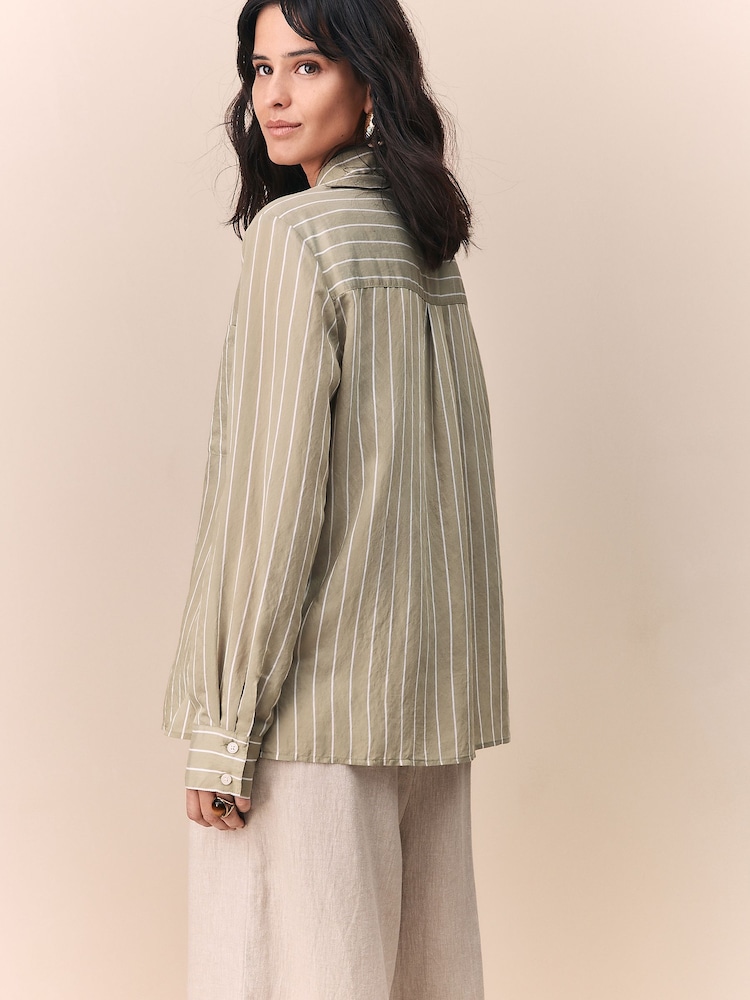 Green/White Stripe Lightweight Button Down Long Sleeve Shirt - Image 2 of 4