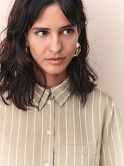Green/White Stripe Lightweight Button Down Long Sleeve Shirt - Image 3 of 4