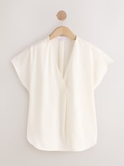 Black and Ecru Relaxed Fit Short Sleeve Overhead V-Neck Blouses 2 Pack - Image 2 of 5