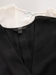 Black and Ecru Relaxed Fit Short Sleeve Overhead V-Neck Blouses 2 Pack - Image 4 of 5