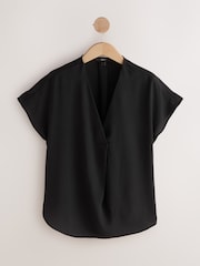Solid Black and Animal Print Relaxed Fit Short Sleeve Overhead V-Neck Blouses 2 Pack - Image 3 of 5