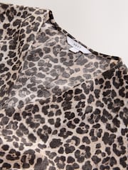 Solid Black and Animal Print Relaxed Fit Short Sleeve Overhead V-Neck Blouses 2 Pack - Image 4 of 5