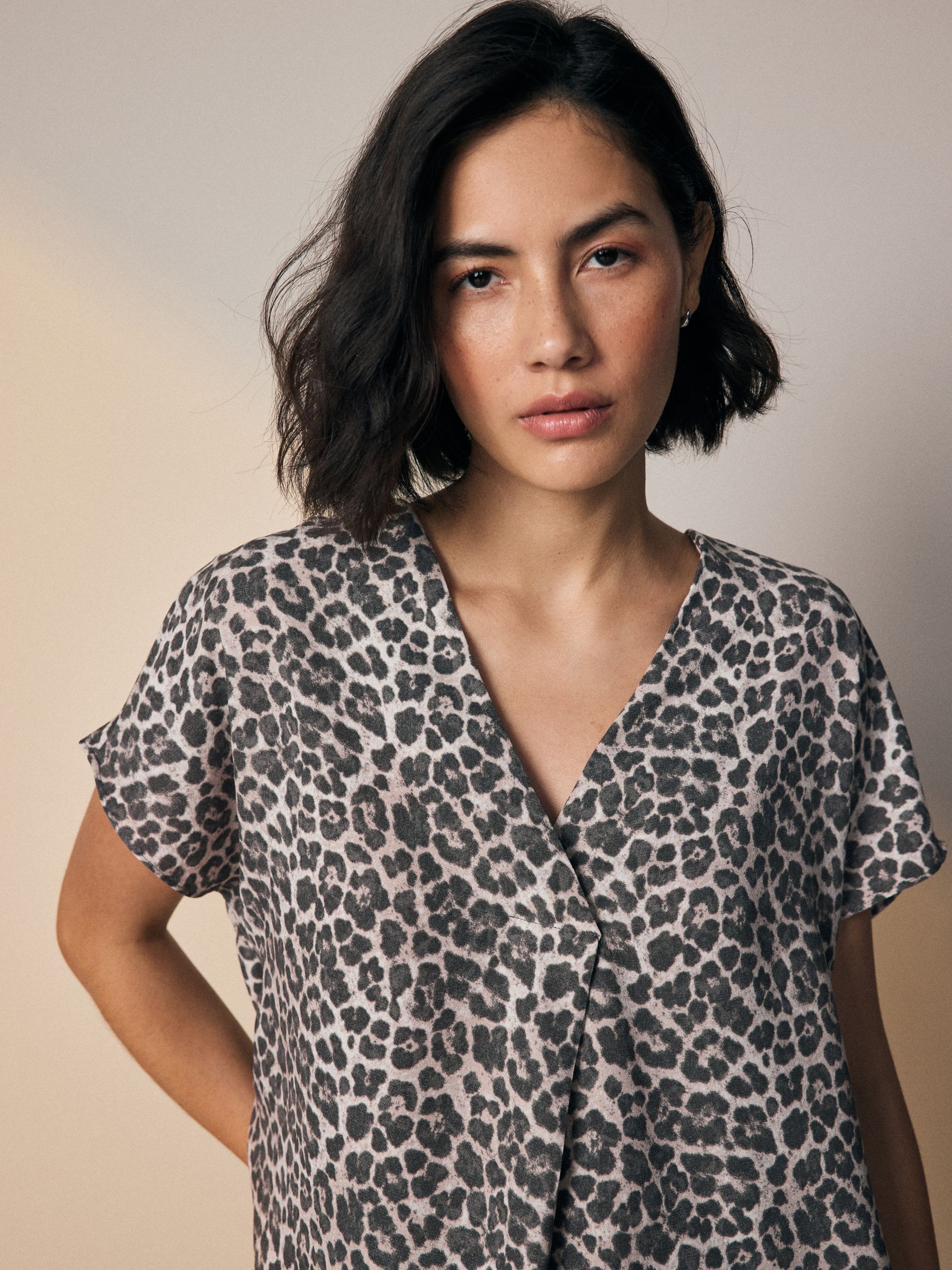 Buy Solid Black and Animal Print Relaxed Fit Short Sleeve Overhead