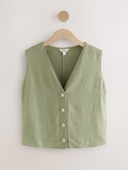 Khaki/Cream Button Down Sleeveless Waistcoats 2 Pack With Linen - Image 2 of 6