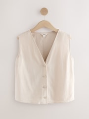 Khaki/Cream Button Down Sleeveless Waistcoats 2 Pack With Linen - Image 3 of 6