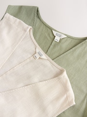 Khaki/Cream Button Down Sleeveless Waistcoats 2 Pack With Linen - Image 5 of 6