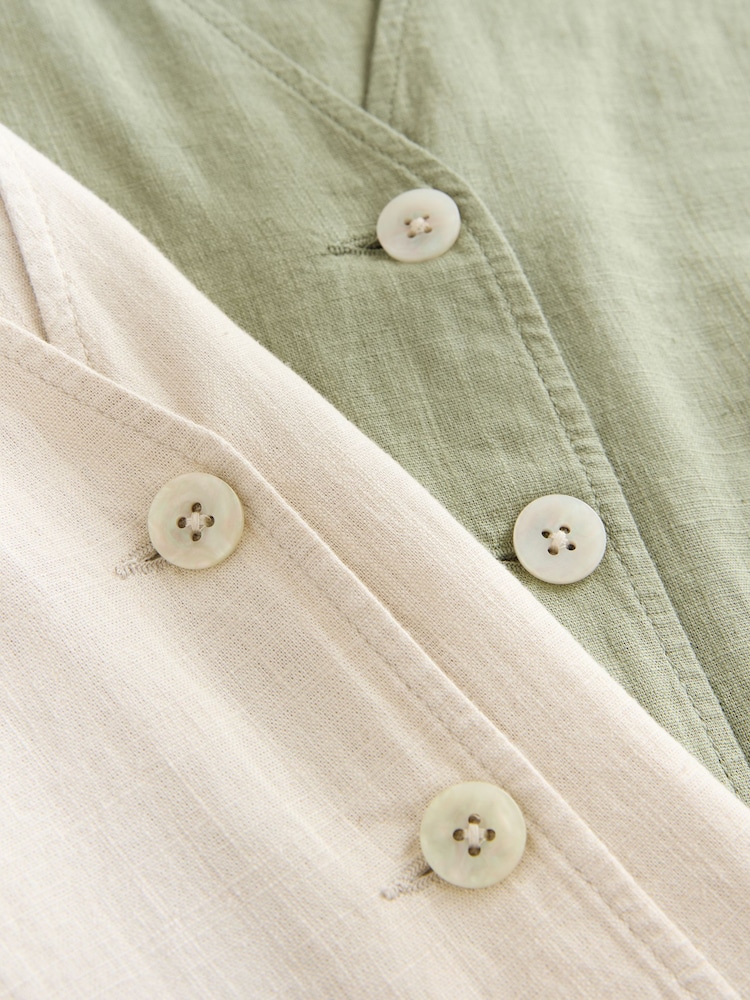 Khaki/Cream Button Down Sleeveless Waistcoats 2 Pack With Linen - Image 6 of 6