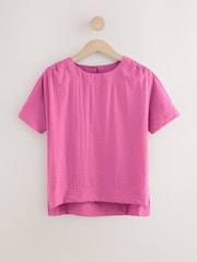 Solid Pink and Multicoloured Fruit Print Textured Fabric Boxy T-Shirts 2 Pack - Image 2 of 6