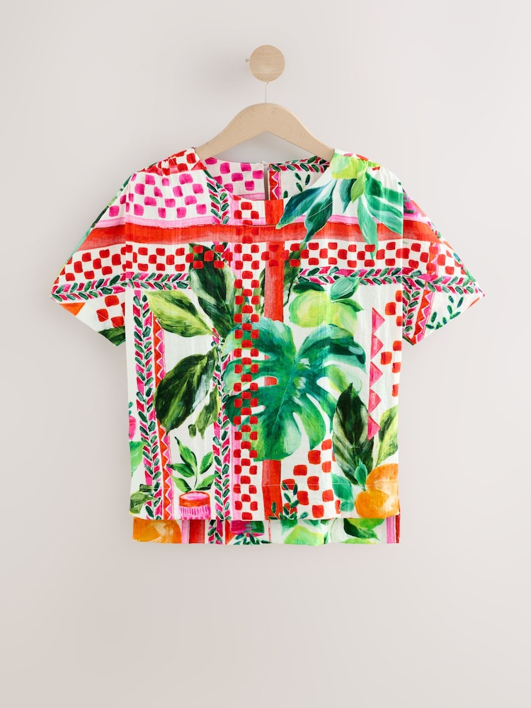 Solid Pink and Multicoloured Fruit Print Textured Fabric Boxy T-Shirts 2 Pack - Image 9 of 12