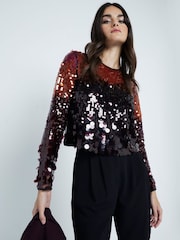 River Island Red Ombre Sequin Top - Image 2 of 6