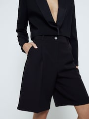 River Island Black Pleated Bermuda Shorts - Image 1 of 6