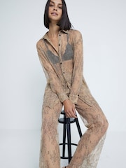 بنطلون شفاف بأجزاء من الدانتيل من River Island - صورة 3 من 6