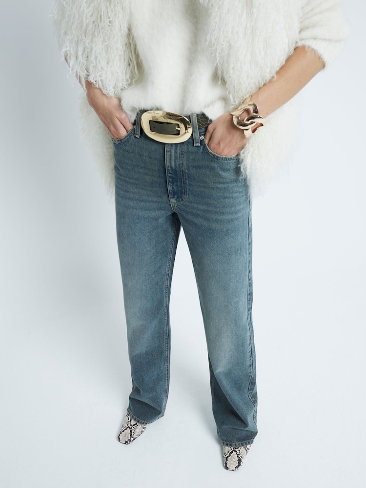 River Island Washed Blue High Rise Relaxed Straight Leg 100% Cotton Jeans - Image 2 of 6