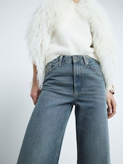 River Island Washed Blue High Rise Relaxed Straight Leg 100% Cotton Jeans - Image 3 of 6