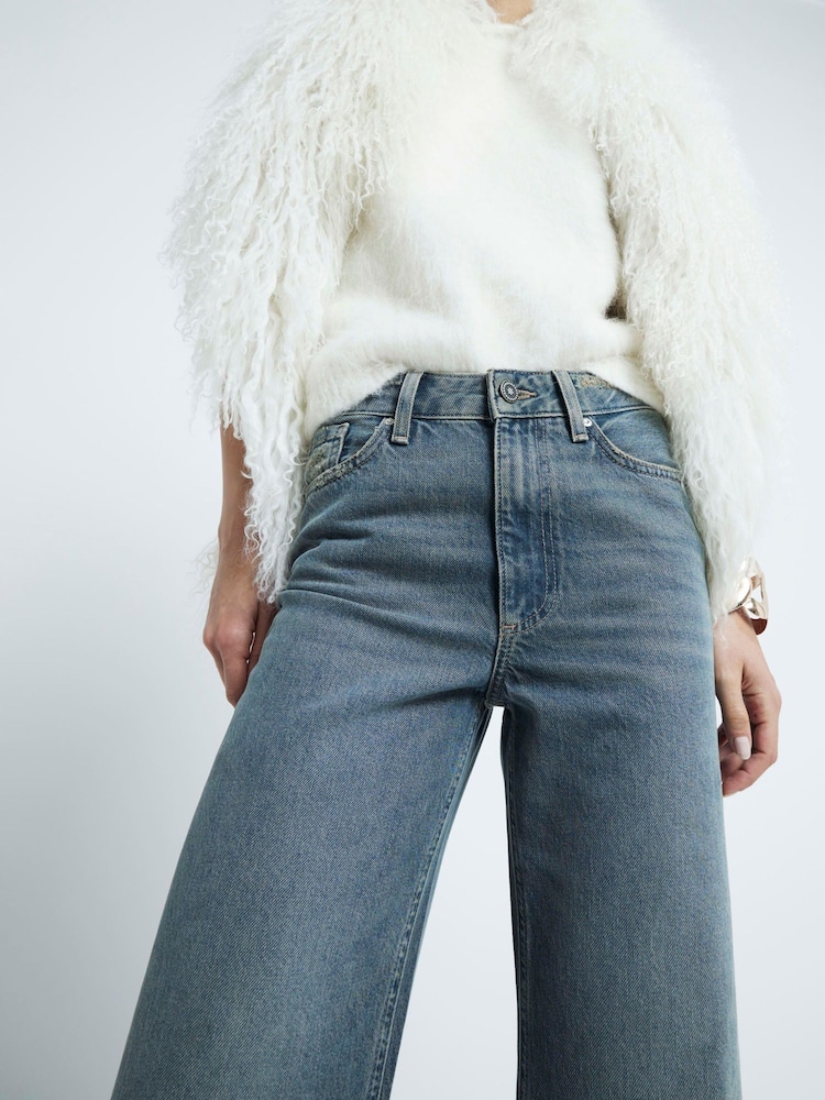 River Island Washed Blue High Rise Relaxed Straight Leg 100% Cotton Jeans - Image 3 of 6