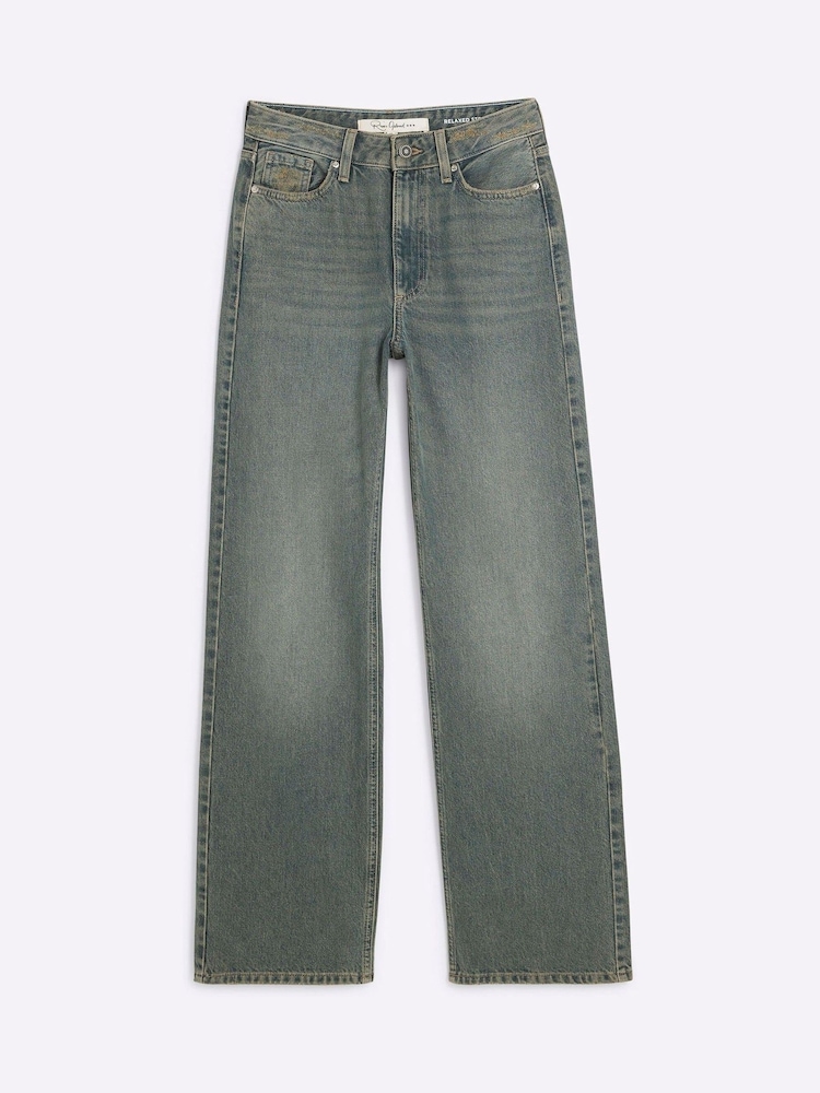 River Island Washed Blue High Rise Relaxed Straight Leg 100% Cotton Jeans - Image 5 of 6
