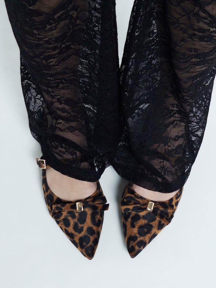 River Island Brown Leopard Bow Mary Jane Shoes - Image 1 of 6