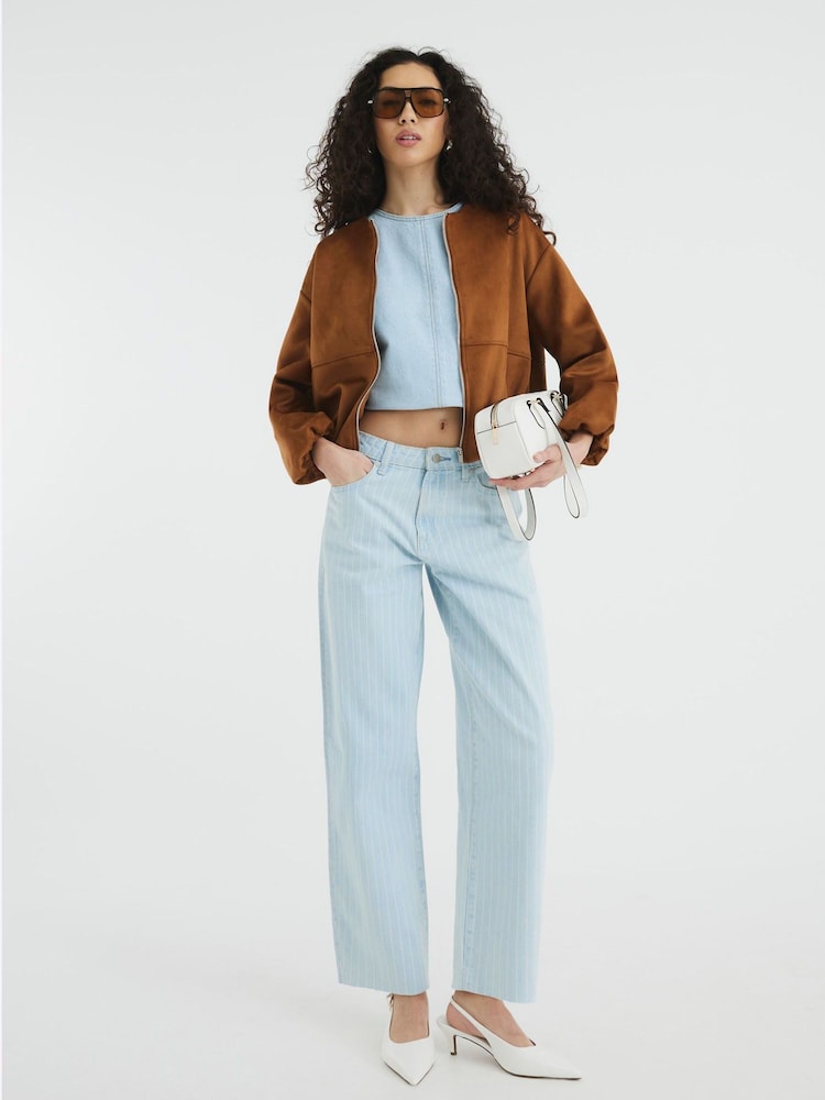 River Island Blue Seamed Barrel Stripe Jeans - Image 1 of 4 River Island Blue Seamed Barrel Stripe Jeans - Image 1 of 4