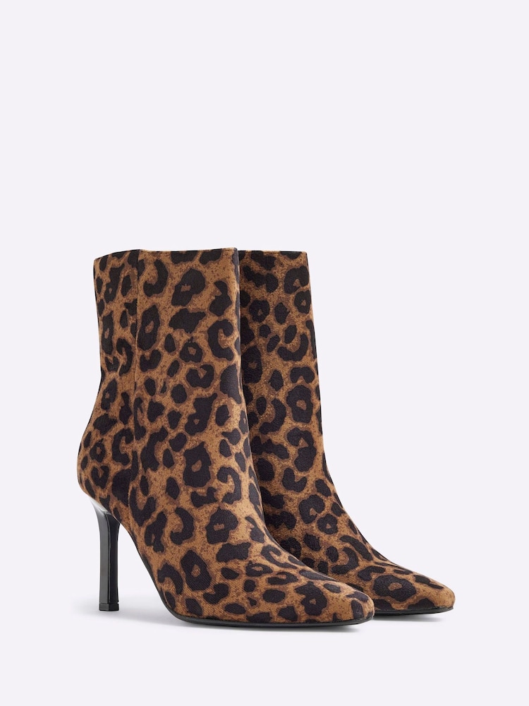 Buy River Island Brown Leopard Heeled Ankle Boots from Next Oman