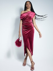 River Island Red Velvet Drape Midi Dress - Image 1 of 6