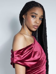 River Island Red Velvet Drape Midi Dress - Image 4 of 6