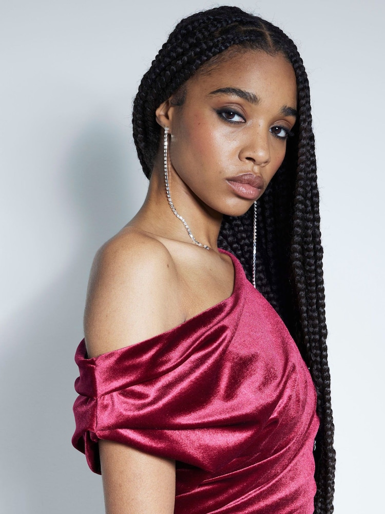 river island pink velvet dress River Island Velvet drape midi dress in pink - light
