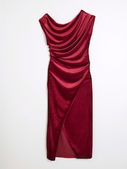 River Island Red Velvet Drape Midi Dress - Image 5 of 6