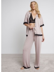 River Island Pink Lace Trim Shirt and Trousers Pyjamas Set - Image 2 of 7