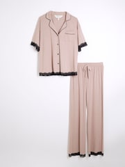 River Island Pink Lace Trim Shirt and Trousers Pyjamas Set - Image 6 of 7