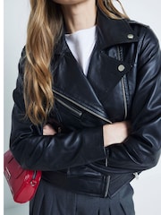River Island Black Core Leather Biker Jacket - Image 4 of 6