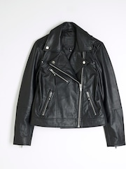 River Island Black Core Leather Biker Jacket - Image 5 of 6