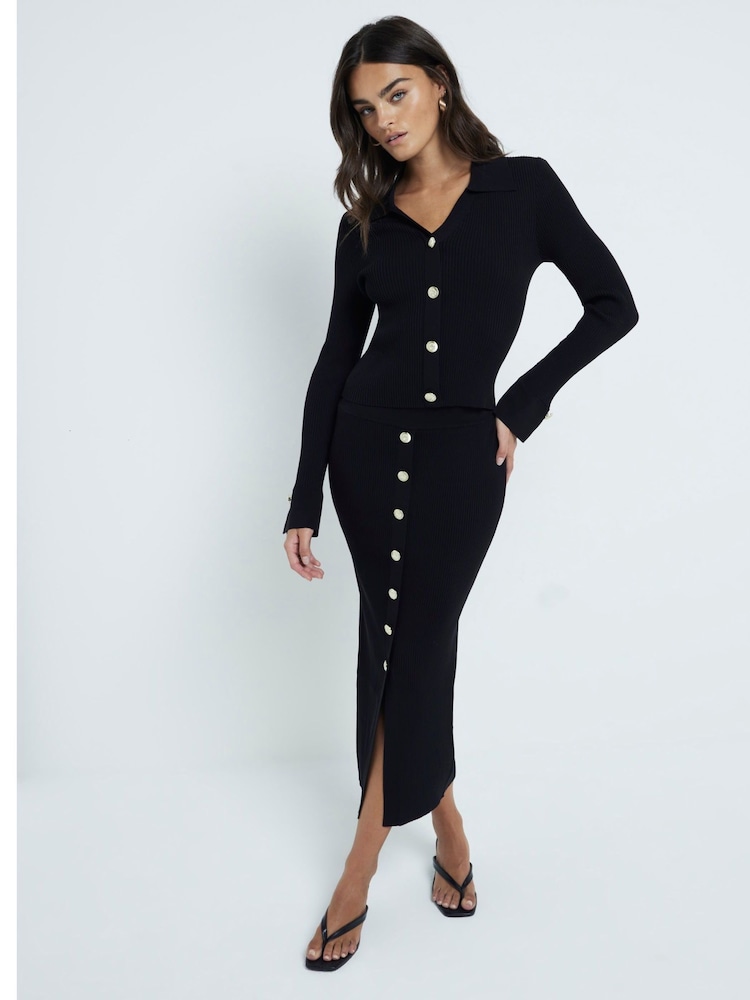 River Island Black Button Pencil Skirt - Image 1 of 6