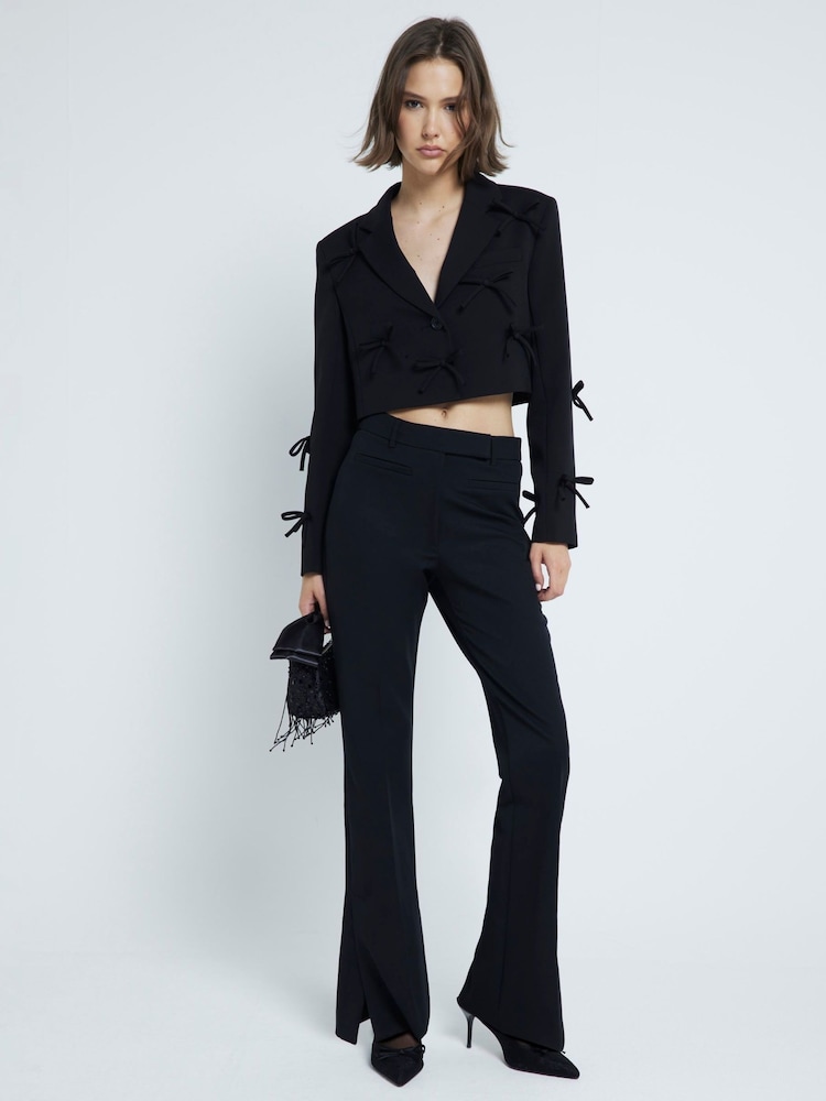 River Island Black Slim Fit Tailored Flare Trousers - Image 1 of 6 River Island Black Slim Fit Tailored Flare Trousers - Image 1 of 6