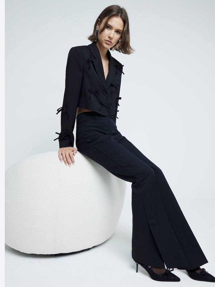 River Island Black Slim Fit Tailored Flare Trousers - Image 2 of 6 River Island Black Slim Fit Tailored Flare Trousers - Image 2 of 6
