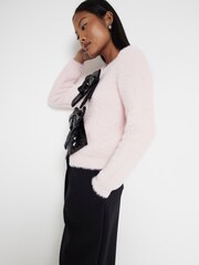 River Island Pink Bow 100% Cotton Cardigan - Image 2 of 6