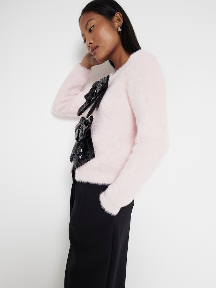 River Island Pink Bow 100% Cotton Cardigan - Image 2 of 6