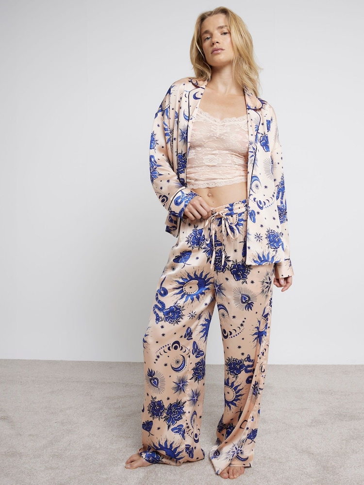 River Island Pink Astrology Satin Pyjamas Set - Image 2 of 4