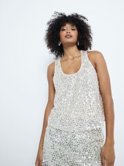 River Island Sequin Racer Tank Top - Imagen 1 de 6