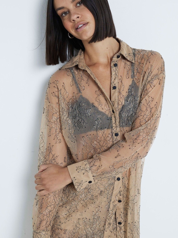 River Island Sheer Lace Shirt - صورة 1 من 6