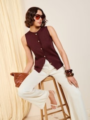 Friends Like These Burgundy Statement Button Waistcoat - Image 4 of 5