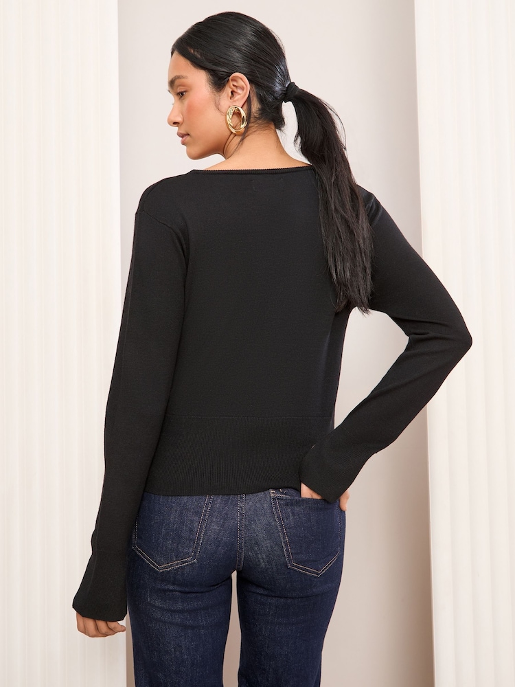Negro - Friends Like These Tie Front Cardigan - Imagen 4 de 4 Negro - Friends Like These Tie Front Cardigan - Imagen 4 de 4