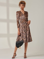 Jolie Moi Black Long Sleeve Floral Velevet Midi Dress - Image 1 of 6
