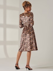Jolie Moi Black Long Sleeve Floral Velevet Midi Dress - Image 2 of 6