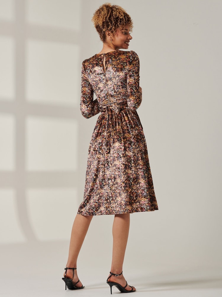 Jolie Moi Black Long Sleeve Floral Velevet Midi Dress - Image 2 of 6