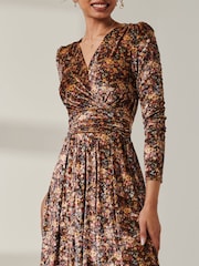 Jolie Moi Black Long Sleeve Floral Velevet Midi Dress - Image 3 of 6