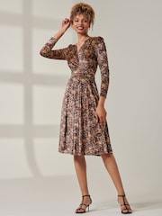Jolie Moi Black Long Sleeve Floral Velevet Midi Dress - Image 4 of 6